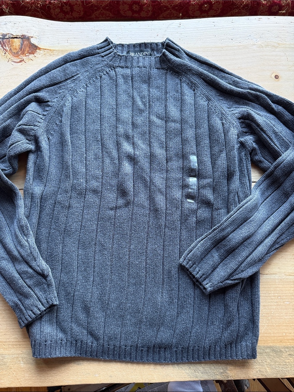 Brandini Le Collezioni Mens L Tall NWT Ribbed Crewneck Sweater 100% Cotton Gray”